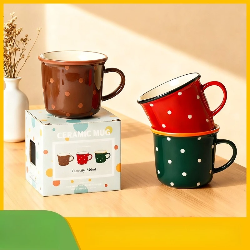 

Stylish Polka Dot Ceramic Mug for Home Office Breakfast Holiday Gift High Quality Coffee Cup