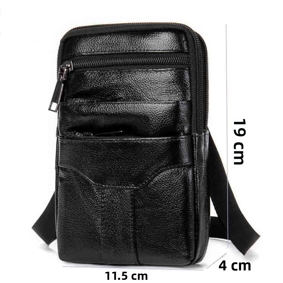 Genuine Cowhide Outdoor Travel Mobile Phone Bag Waterproof Wear-resistant Belt Waist Bag Crossbody Single Shoulder Bag