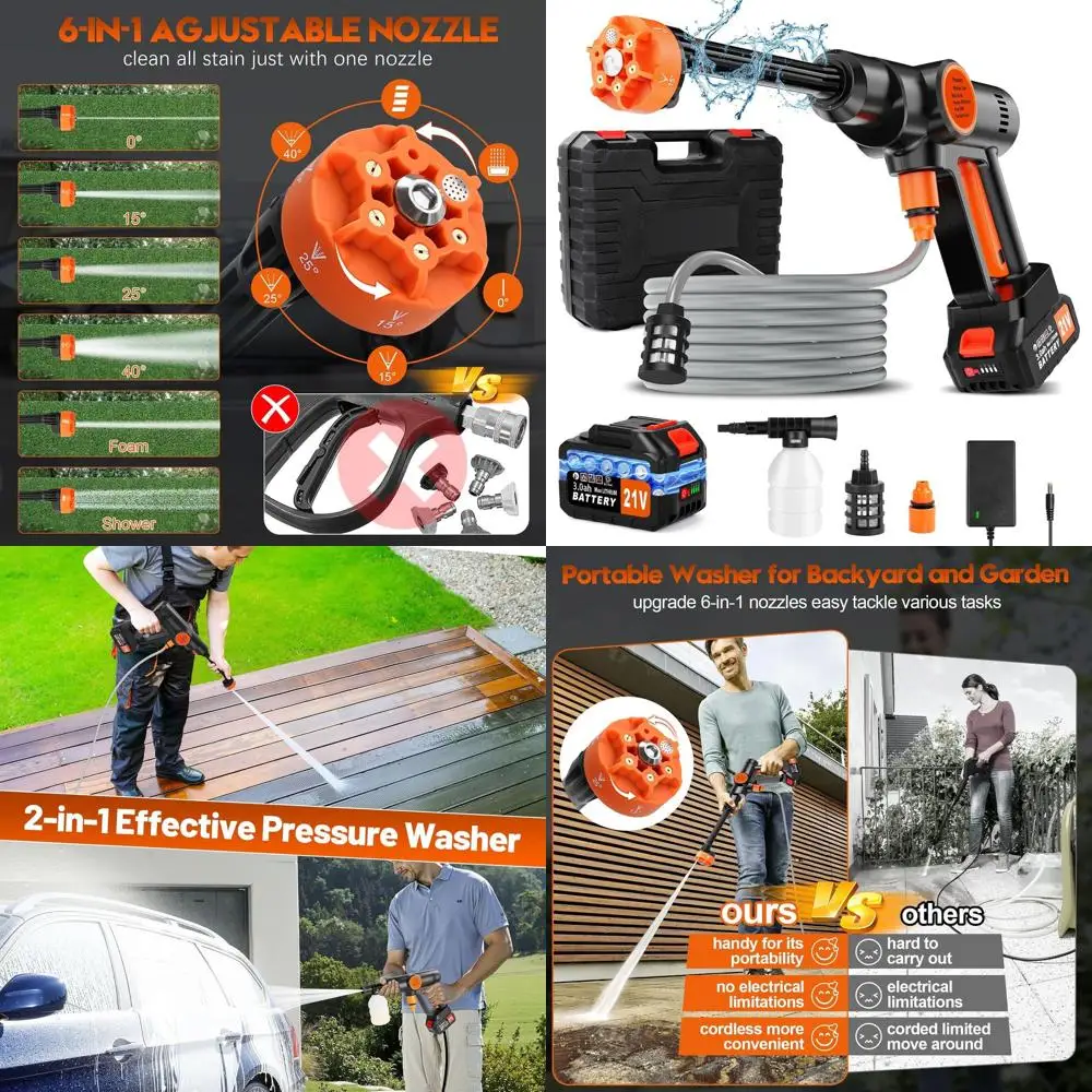 

Аккумуляторная ручная мойка для автомобиля с насадкой 6-в-1 и сливным шлангом 17T для внутренней и наружной очистки