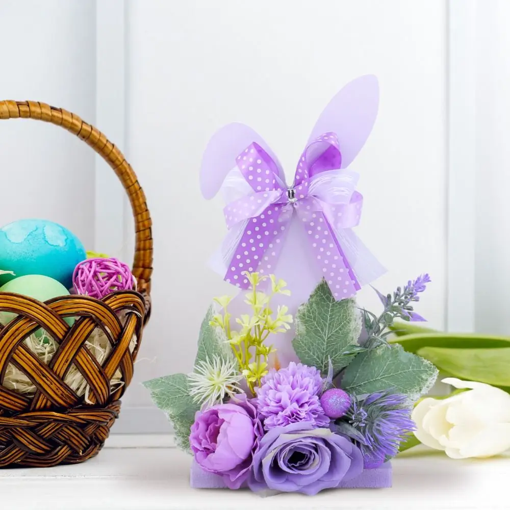 

Cartoon Easter Bunny Desktop Signs Cute Handmade Simulation Flower Rabbit Elegant Easter Table Ornament Holiday Festival Decor