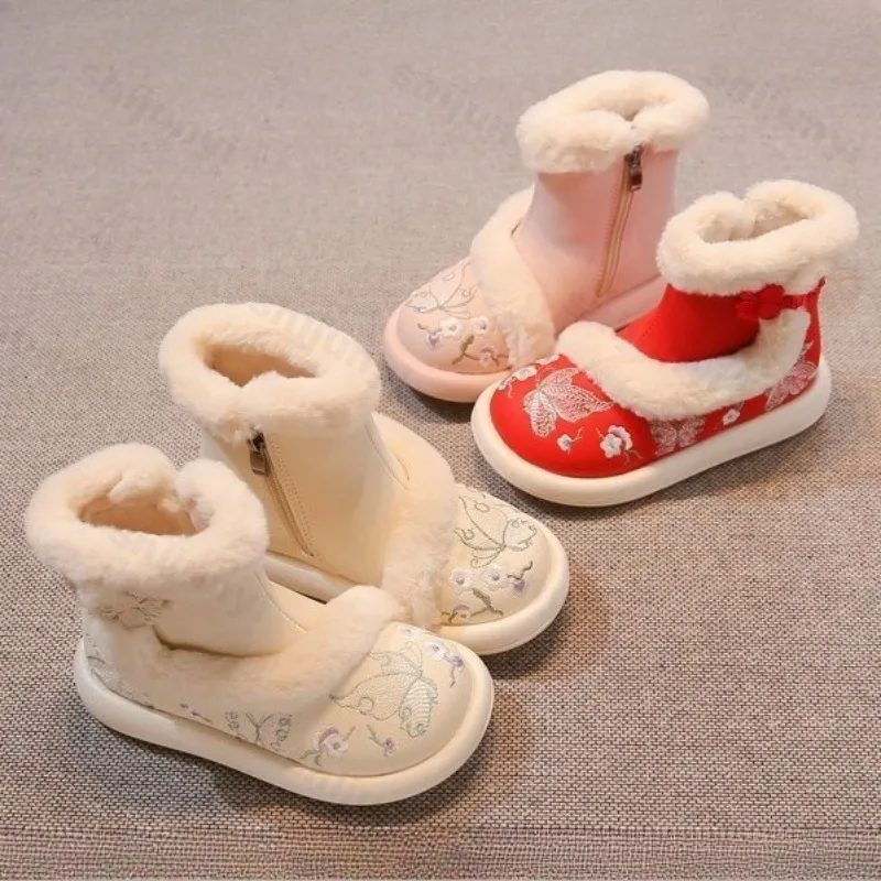 

Высокие зимние сапоги с этническим вышивкой для девочек, зимние детские модные универсальные теплые удобные плюшевые хлопковые сапоги 2023 года