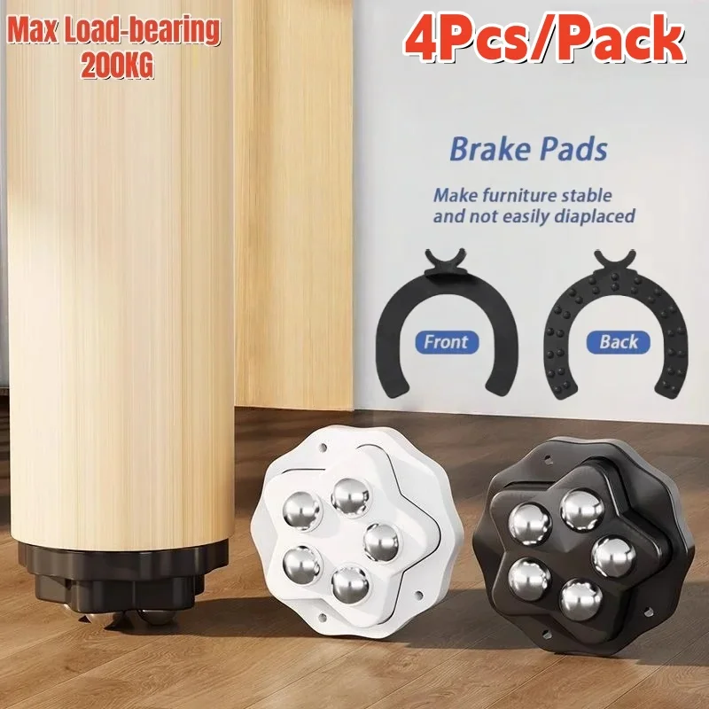 4pcs Paste Universal Wheels with Brake Pads Strong Load-bearing No Noise Self Adhesive Casters Home Appliances Furniture Pulley