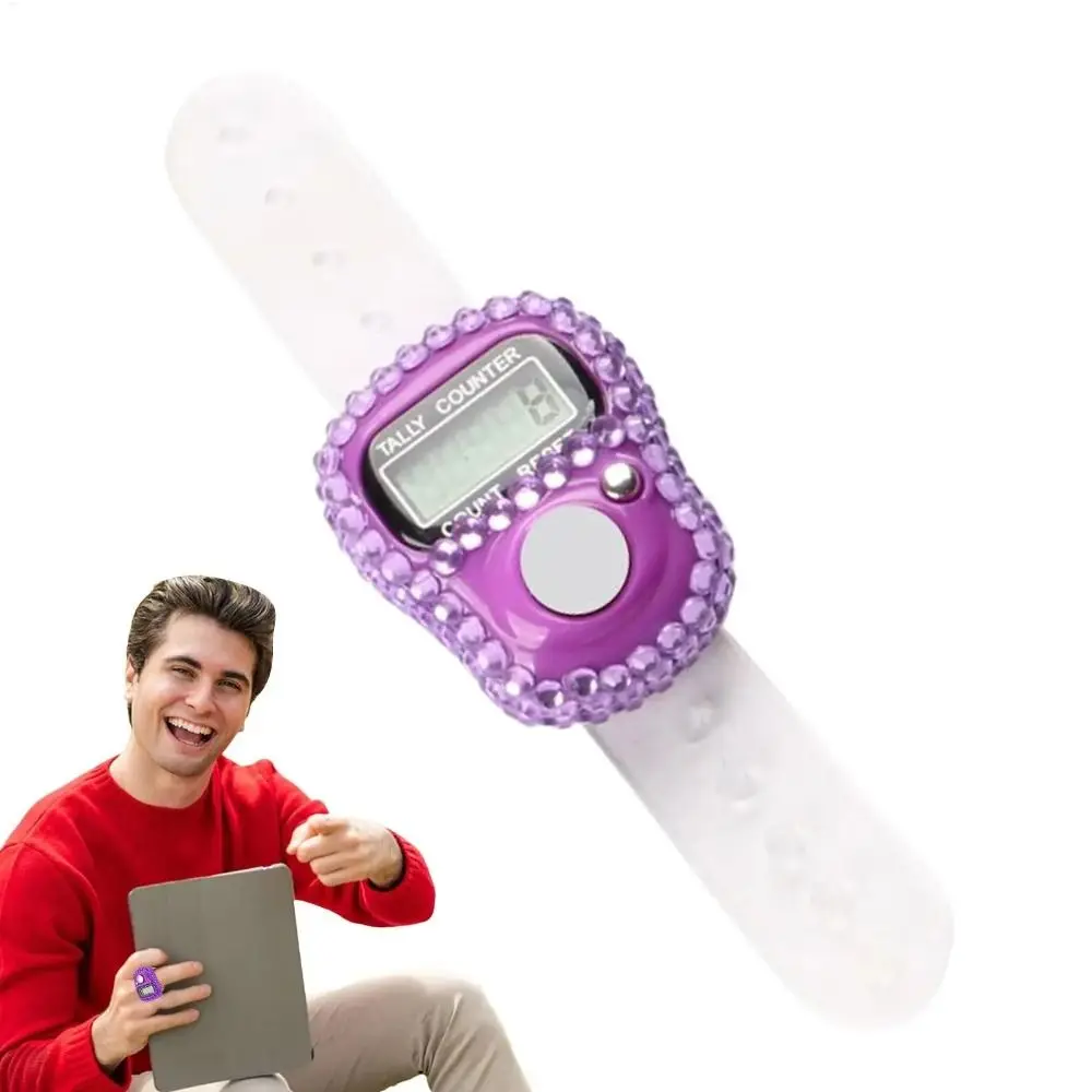 Portable Diamond Decor Ring Counter LCD Screen Battery Powered Digital Tally Counter Adjustable Strap Clicker Counter Golf Score