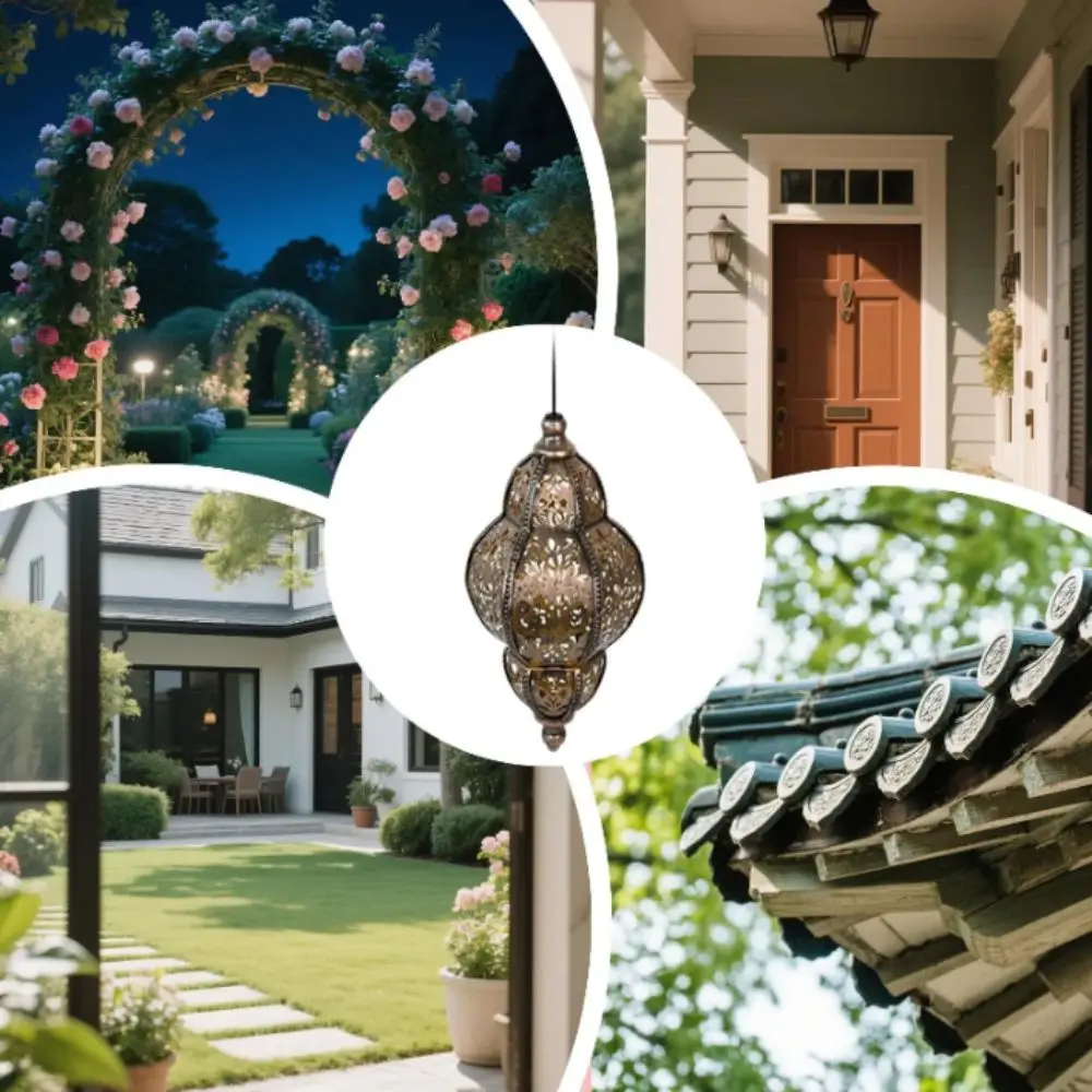 Solar Powered Solar Lantern Lithium Battery Waterproof Moroccan Lantern Iron Art Hollowed-out Garden Lamp Birthday Party