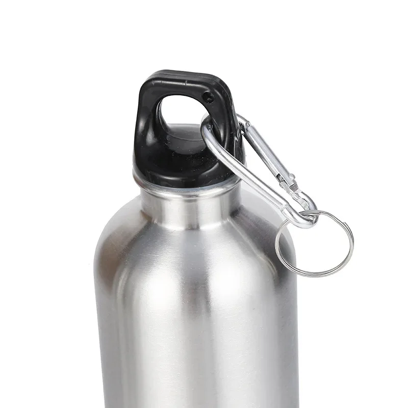 Single Wall 500ml Stainless Steel Bottle with Carabiner Lightweight Insulated Metal PC for Gym Camping Bicycle Riding Hiking