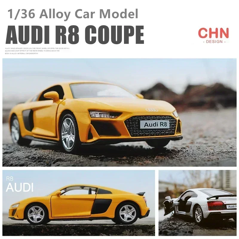 1:36 Audi R8 V10 Coupe Noire Metal Diecast Car Model Repilca Scale Miniature Collection Vehicle Hobby Kid Toy for Boy Xmas Gift