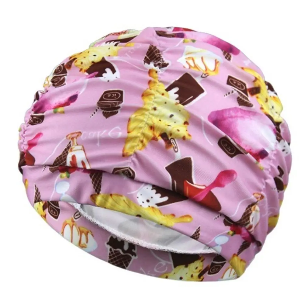 Printed Fabric Oversized Swimming Cap Quick Drying Breathable Hot Spring Swimming Cap Lightweight Ear Protection Bathing Cap