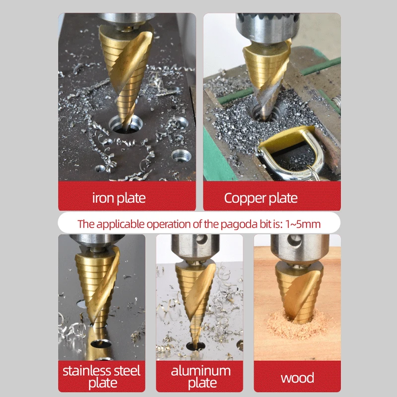 Cone metal hole saw rotating tool accessories, high hardness titanium alloy hole puncher, triangular handle step drill bit set