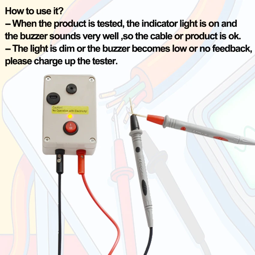 Rechargeable Buzzer Tester Battery Powered Electric Wire Tester PCB Cable Switch Product Tester On-Off Tester Wire Pen Test Tool