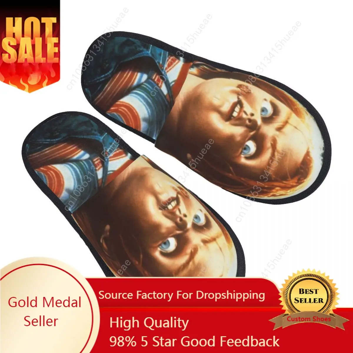 

Horror Devil Doll Chucky Cozy Scuff Memory Foam Slippers Women Child's Play Movie Spa House Shoes