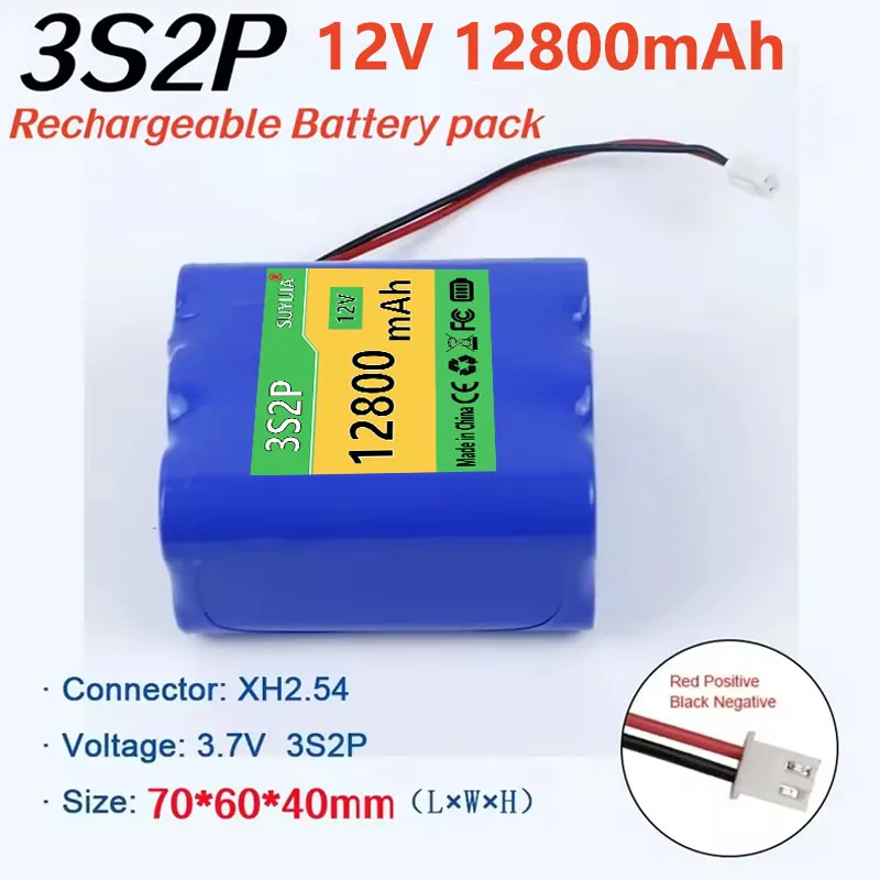 12V 18650 3S2P 12800mAh Lithium Battery with BMS Backup Power Supply, Used for Bluetooth Closed-circuit Television Monitor.
