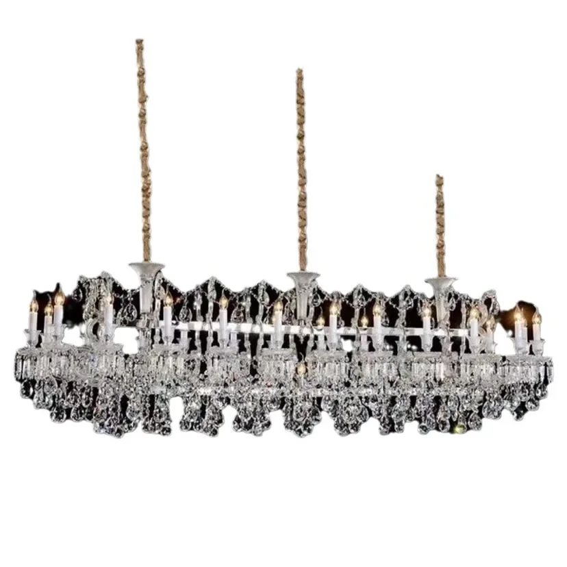 

New crystal chandelier, European-style living room and dining room, American creative candle long chandelier, simple and modern