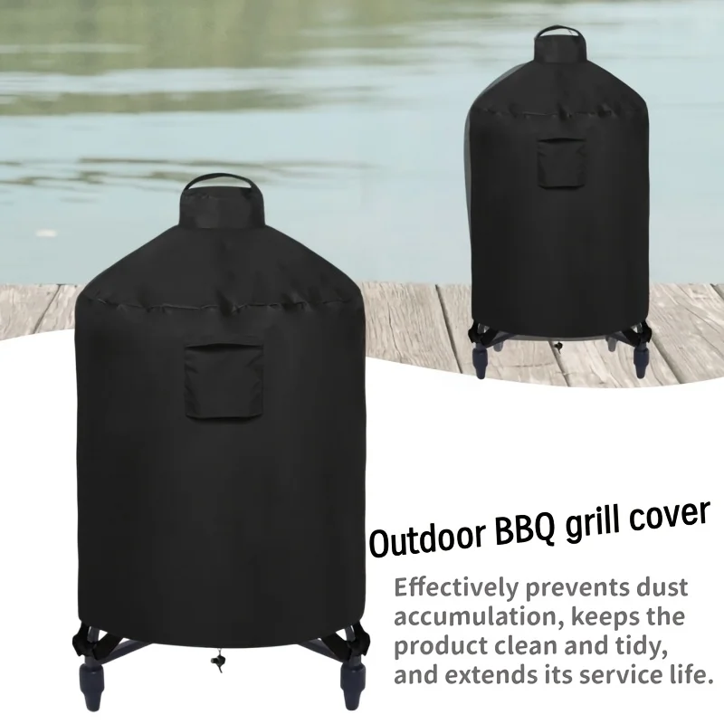 Black Heavy Duty Outdoor Kamado Grill Cover 2 Sizes Fit 18-24 Inch Round Ceramic BBQ Grill Dustproof Protective Cover
