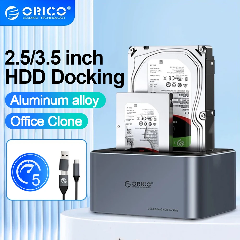 ORICO Offline Clone 2 Bay HDD Docking Station alluminio 2.5/3.5 pollici Dual Bay custodia esterna per disco rigido per HDD da 2.5 3.5 pollici