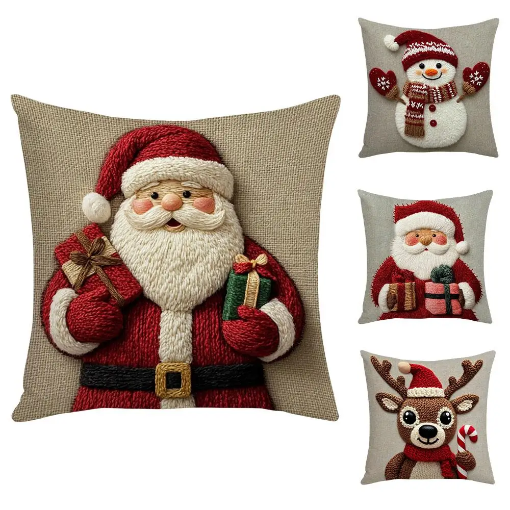 

Christmas Deer Linen Pillowcase Christmas Pillowcase Home Decor Textile Throw Soft Modern Snowman Home Decorative Pillow Cover