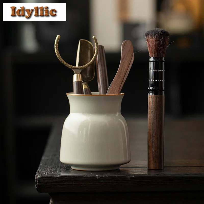 

Ru Kiln Rice Yellow Black Sandalwood Tea Six Gentlemen Aesthetic Tea Tool Set Household Teaware Utensils Green Tea Cafes Gift