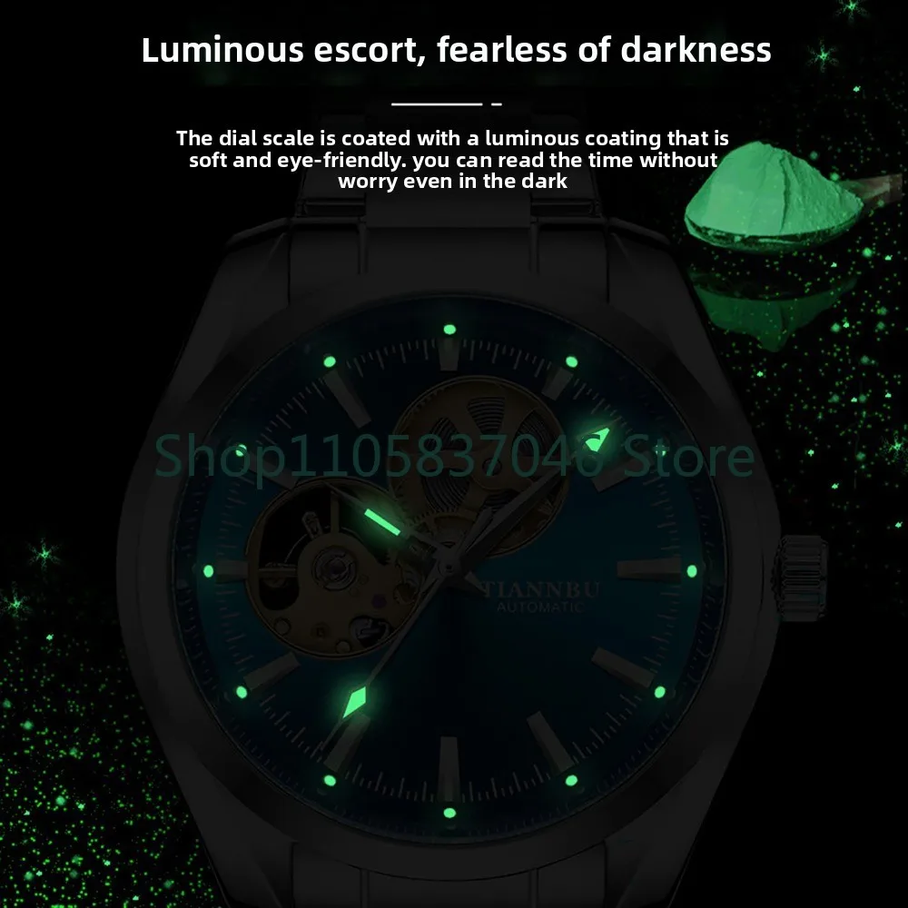 Fashionable Night Light Men's Automatic Mechanical Watch with Hollow Steel Strip Light Luxury Watch