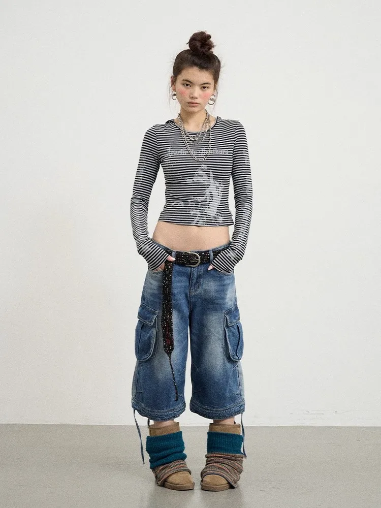 REDDACHiC Boyfriend Cargo Tasche Bermuda Pantaloni Donna Uomo Pantaloncini di jeans Do Old Coulisse Jeans larghi Anni '90 Skater Y2k Streetwear