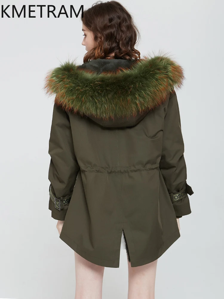 KMETRAM-Chaqueta Parka de piel de conejo Rex Natural con forro extraíble, abrigo de piel auténtica verde, ropa corta de moda para mujer de invierno 2025