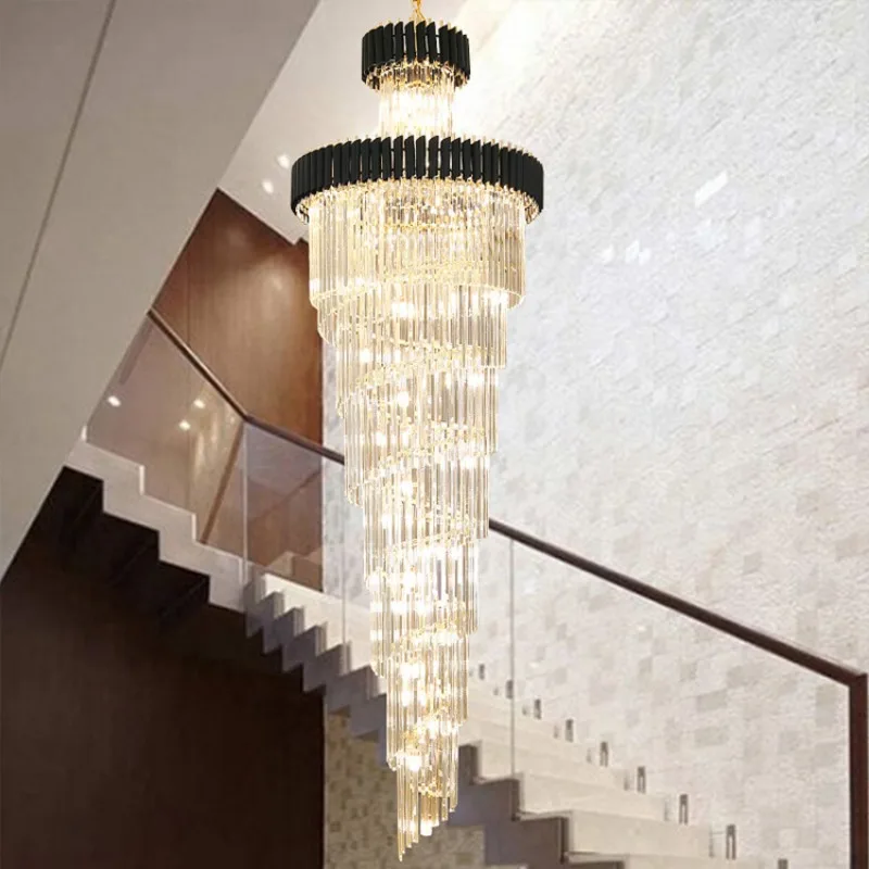 

LED Modern Stairs Long Spiral Large Big Stair Chandeliers Lighting Luxury Crystal Pendant Lamp High Ceilings Fixture Staircase