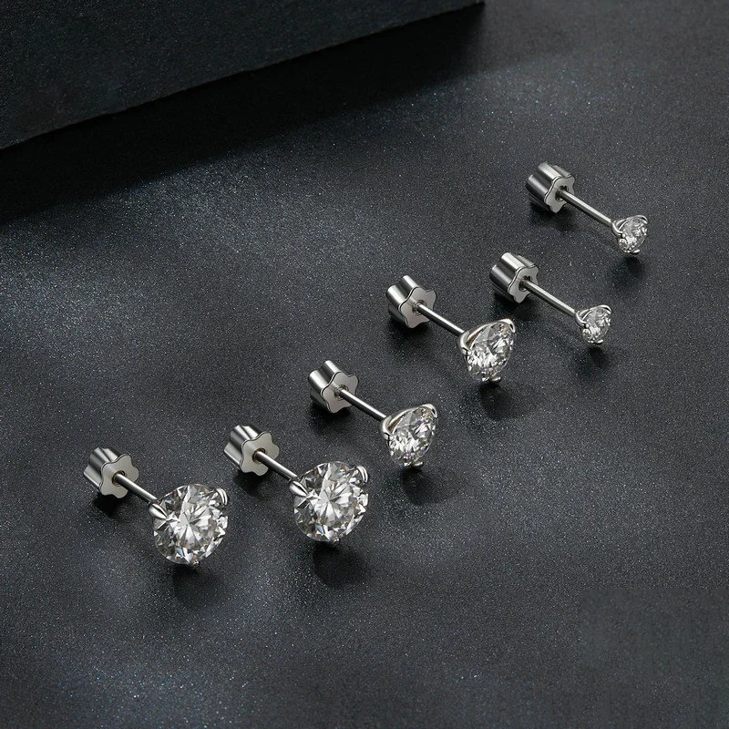 0.1-1ct Moissanite 3 Claw Stud Earrings for Women S925 Sterling Silver Plated 18k White Gold Screw Earrings with GRA Certificate