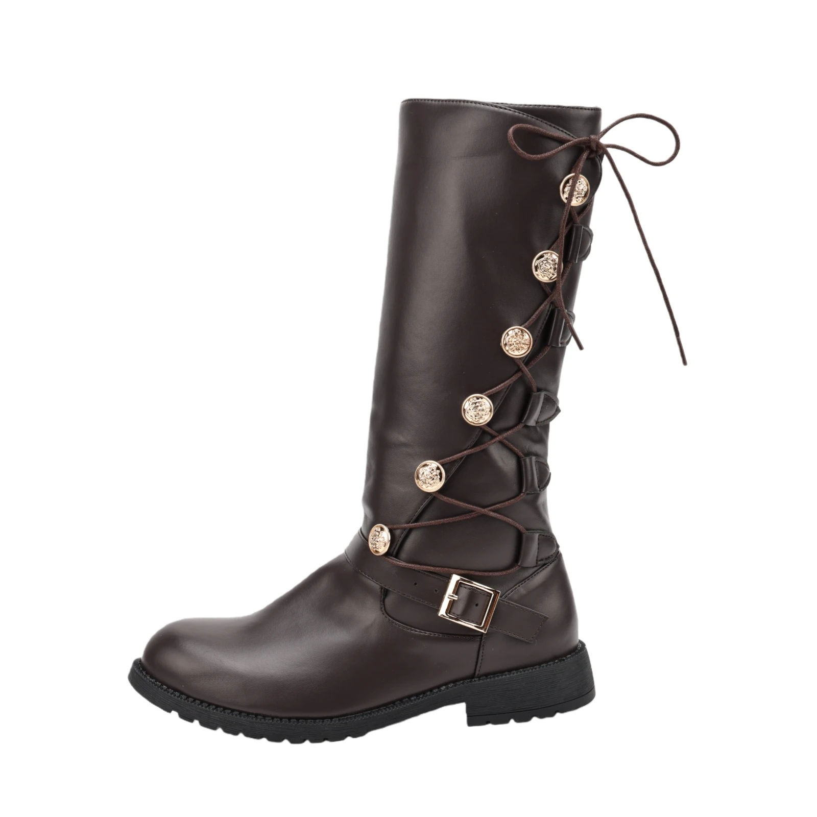 Medieval Steampunk Retro Men Zipper PU Leather Viking Pirate Boots Retro Botton Knight Hunter Carnival Party Cosplay Shoes 4