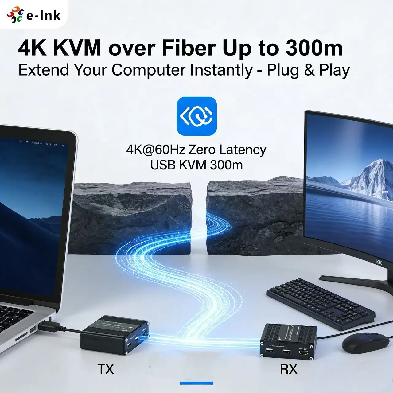 ميني 4K / 60 هرتز HDMI 2.0 KVM USB عبر موسع الألياف البصرية