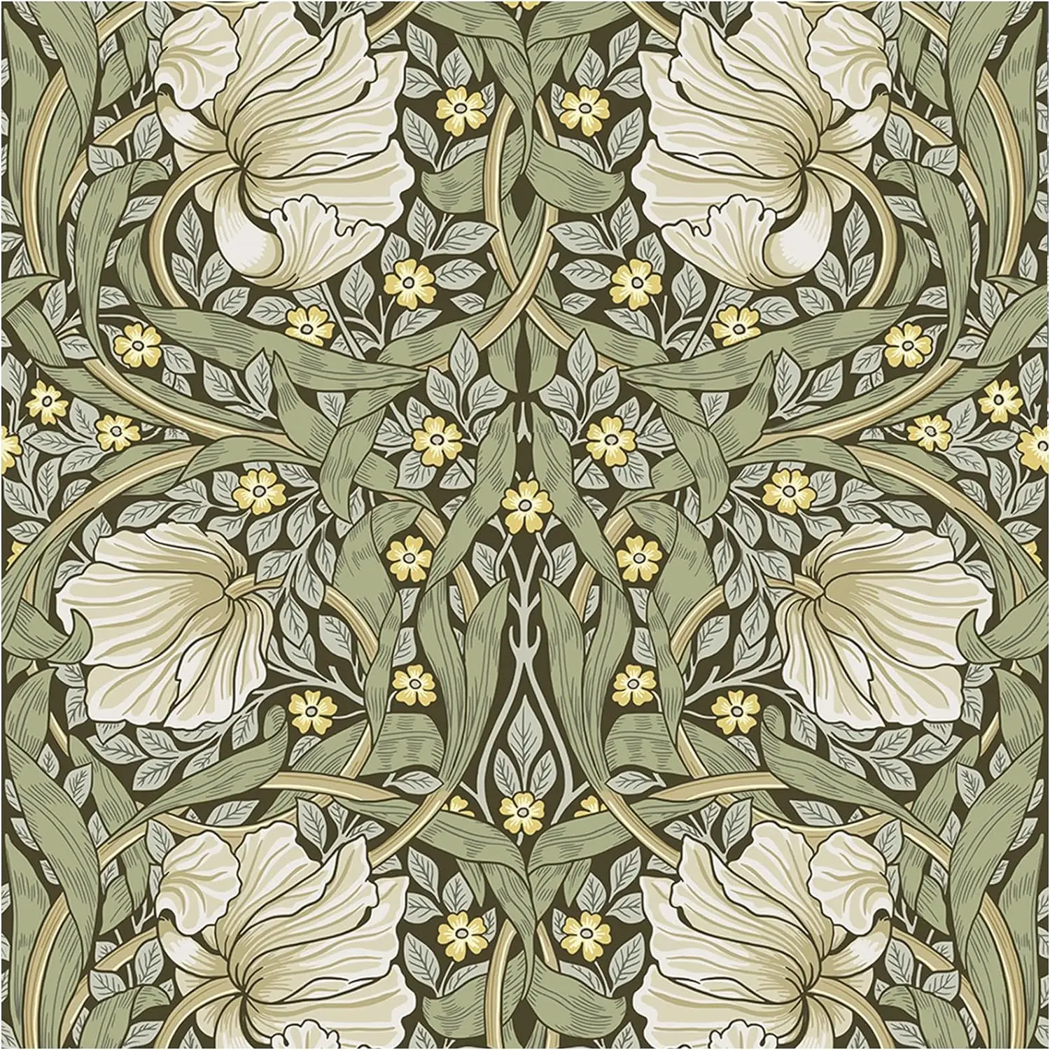 1pc Vintage Floral Self-adhesive Wallpaper Peel And Stick Botanical Sage Green/Yellow Wall Murals Home Kitchen Bedroom Decor