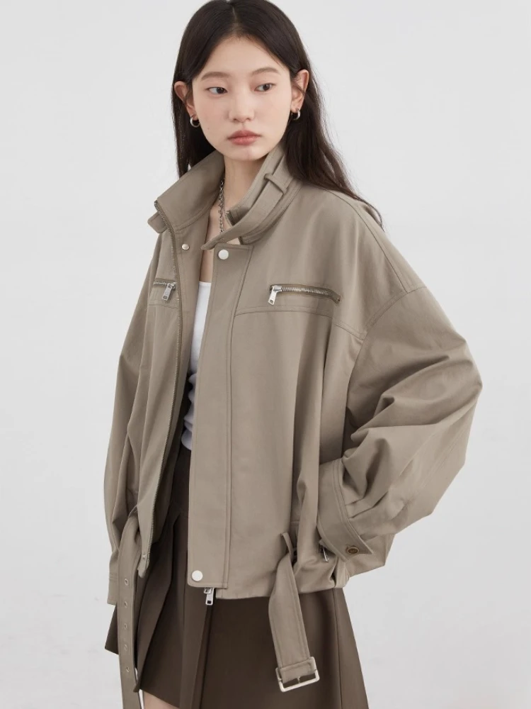 CHIC VEN Moda Donna Giacche Streetwear Casual Solid Retro Stand Up Colletto Cappotto corto Ragazza Top Autunno Inverno 2025