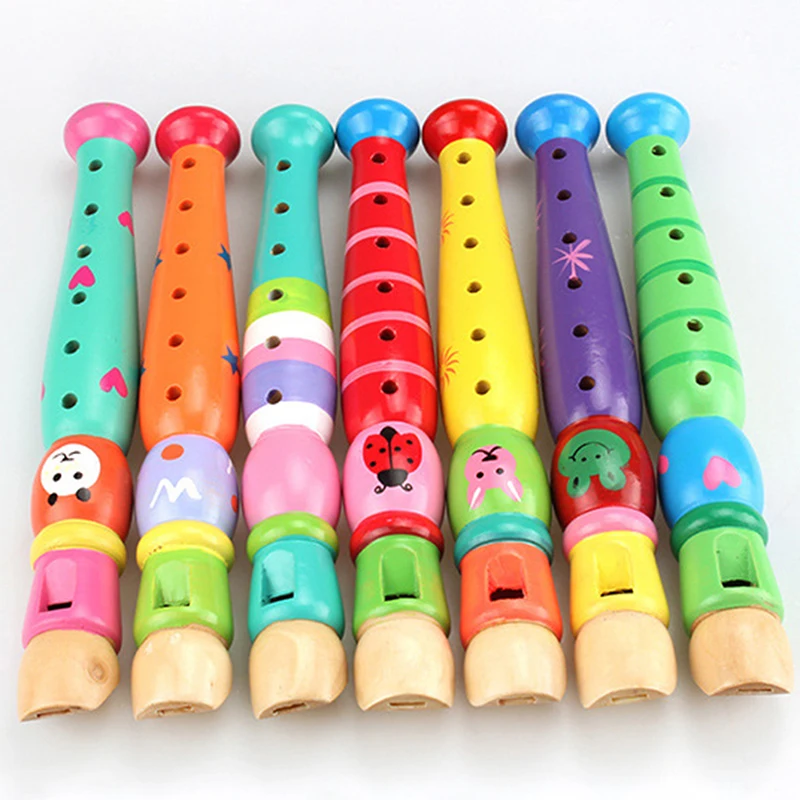 1pc Wooden Cartoon Flute Early Education Develop Type 6-Holes Recorder Flute For Children Musical Instruments Send Random