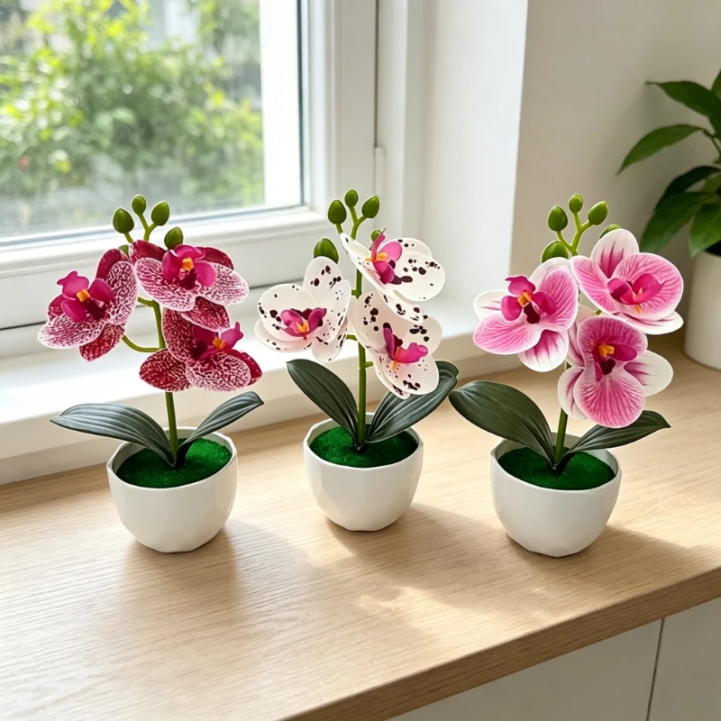 Orchid Phalaenopsis - 3pcs Artificial Phalaenopsis Orchid Fake Flowers