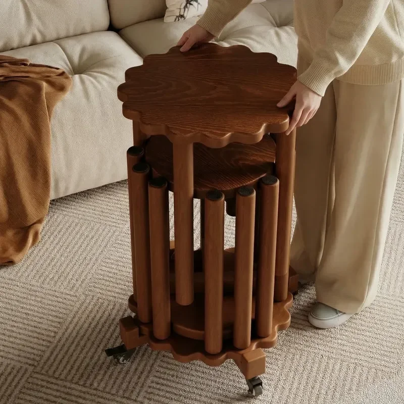 Solid Wood Stackable Round Stool High Bench for Dining Table Living Room Guest Spare Seat Household Furniture