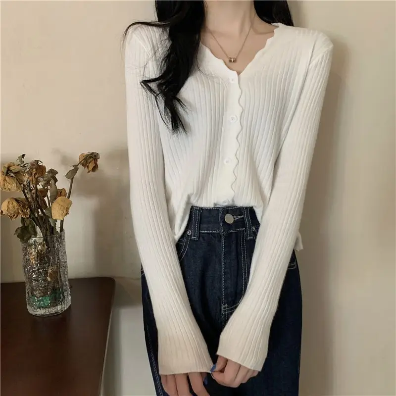 Autumn New Stripe Jacket Cardigan Women Single Breasted V-neck Cardigans for Woman Solid Color Soft Long Sleeve Sweater Mujer