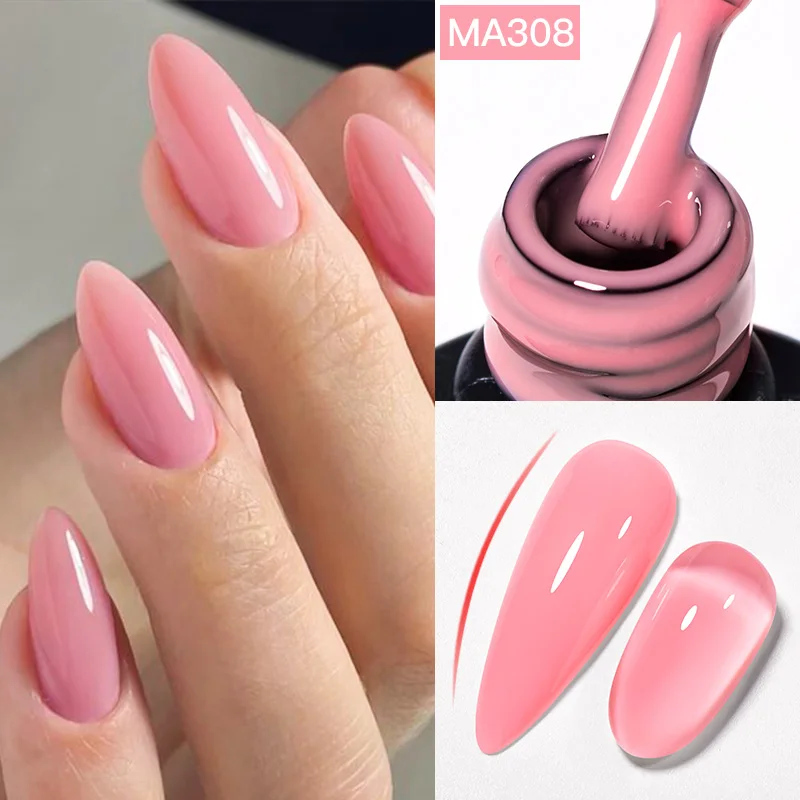 MEET ACROSS 7ml Pale Pink Rubber Base Gel Nude Color Semi Permant Soak Off UV LED Self-leveling Gel Varnishes Great Coverage