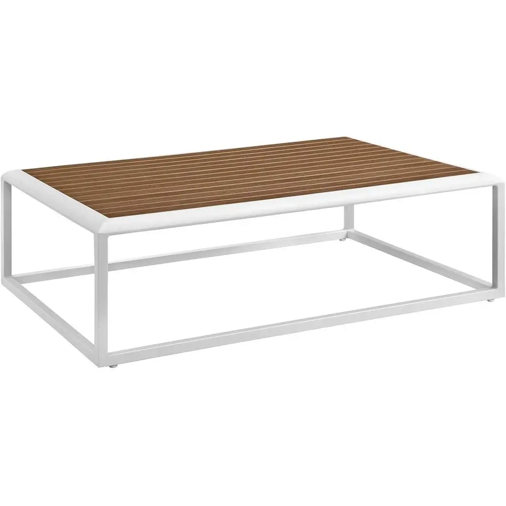 

Contemporary Outdoor Patio Wood-Grain Coffee Table in White and Natural