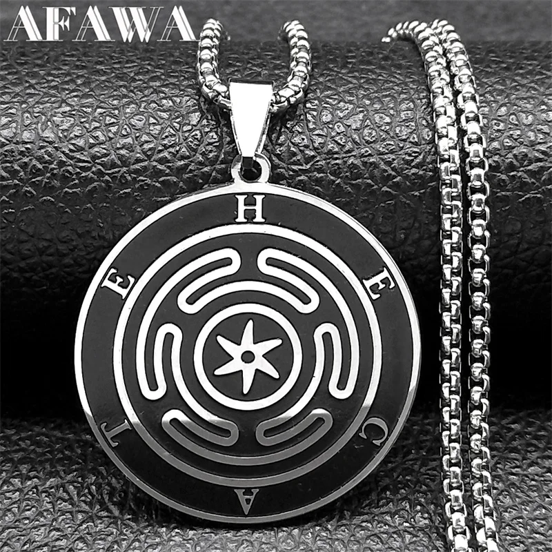 

Wicca Wheel of Hecate Triple Moon Goddess Necklace for Women Men Stainless Steel Greek Talisman Chain Jewelry collier N2569-4S0
