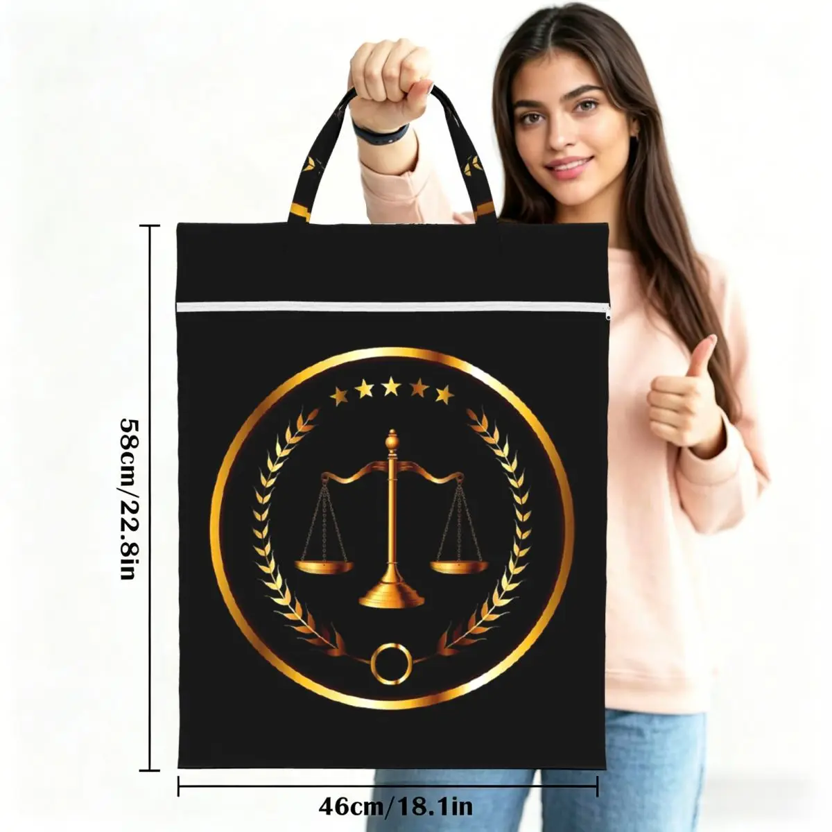 Gold Scales Of Justice Law Logo Lawyer Legal Party Travel Laundry Bag Reusable Dirty Clothes Pouch Yoga Vacation Washing Basket