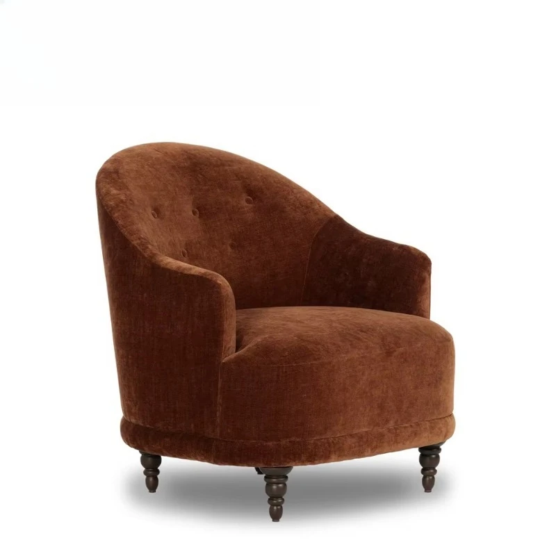 Modern Luxury Rust Brown Velvet Single Chair Designer Tufted Armchair for Living Room Hotel Lobby Club Lounge Furniture