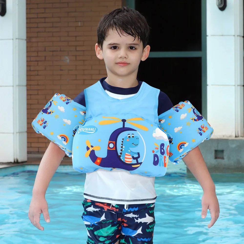 Non-inflatable Double Shoulder Baby Swimming Safely Ployster Sliding Switch Button Swim Equipment Arm Float Kids Life Vest Water