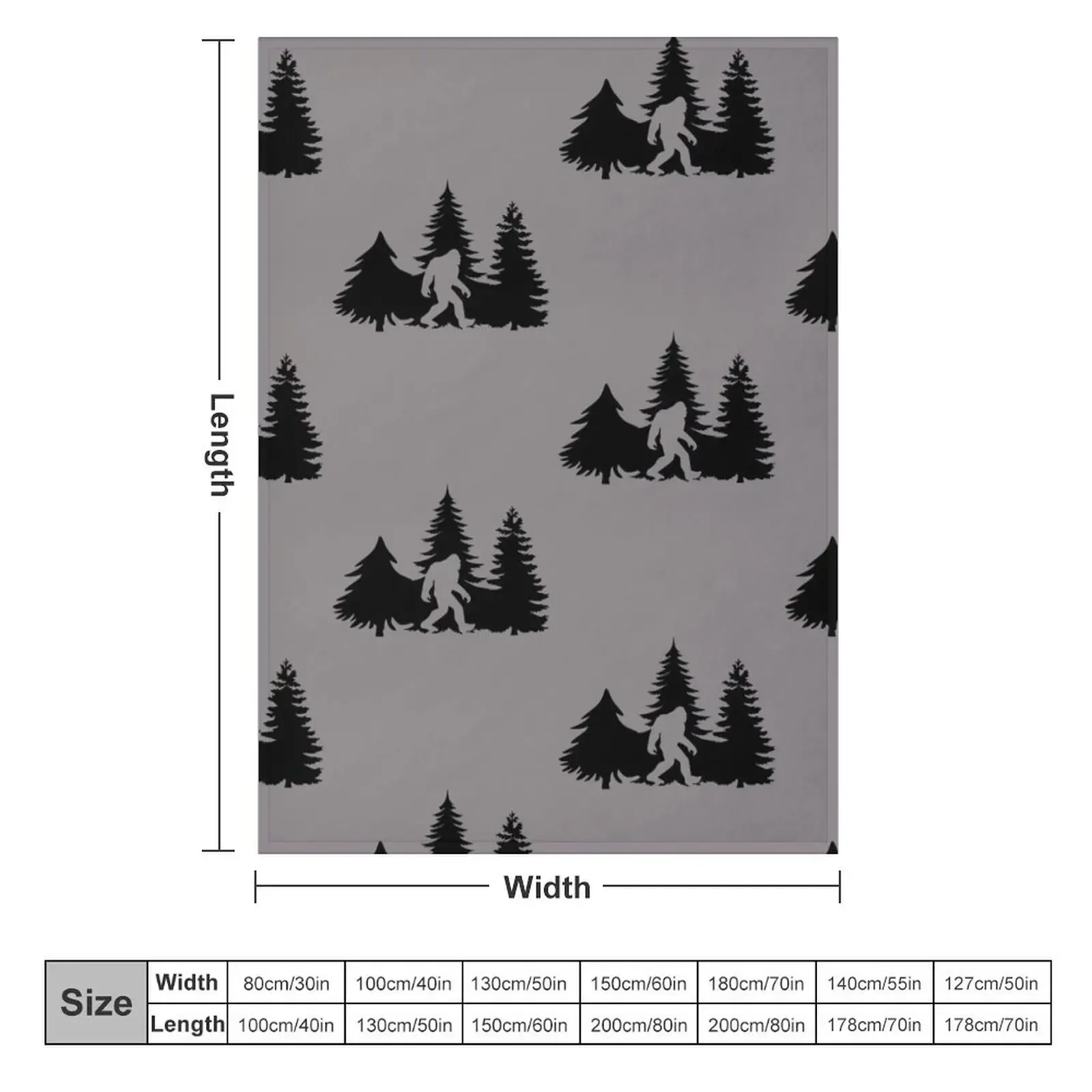 Bigfoot Silhuette in the Forrest Throw Blanket Soft Big Thin Blankets