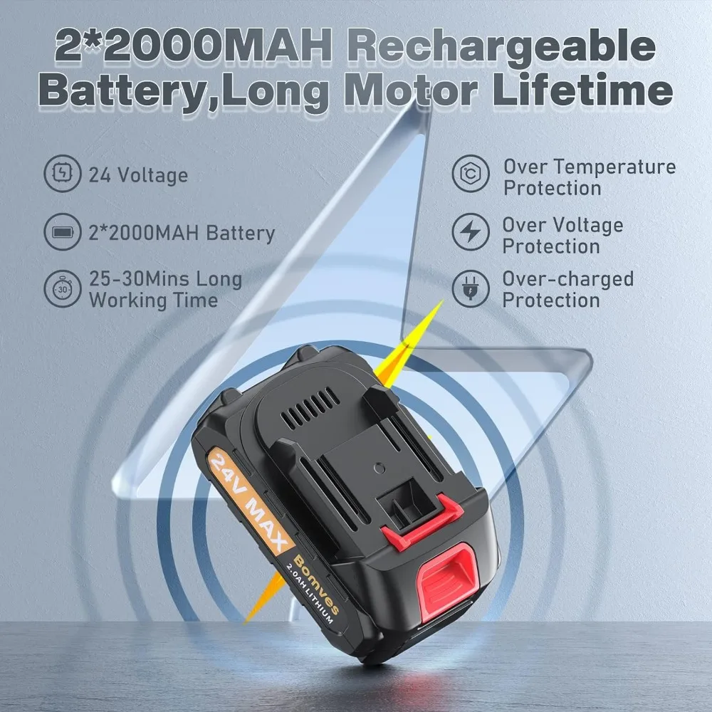 Draadloze Mini Kettingzaag, 6-Inch Elektrische Kettingzaag, Batterij Aangedreven 2 Stuks 24V 2000Mah Oplaadbare Batterij