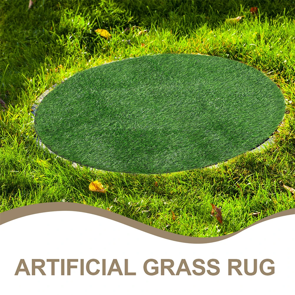 

Fake Grass Rug 80cm Round Manhole Cover Artificial Lawn Decor for Patio Dining Table Mats Carpet Outdoor Activities