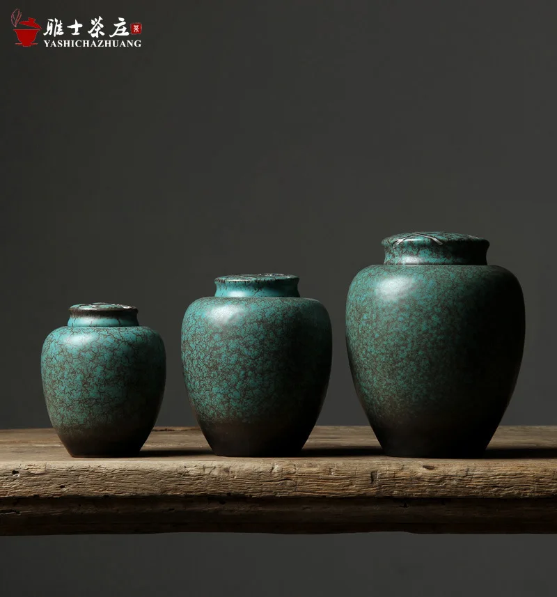 Japanese-Style Rustic Ceramic Can, Ginkgo Leaf Design, Airtight Container For Green And Pu'er Tea, Box, Kung Fu Set Tea