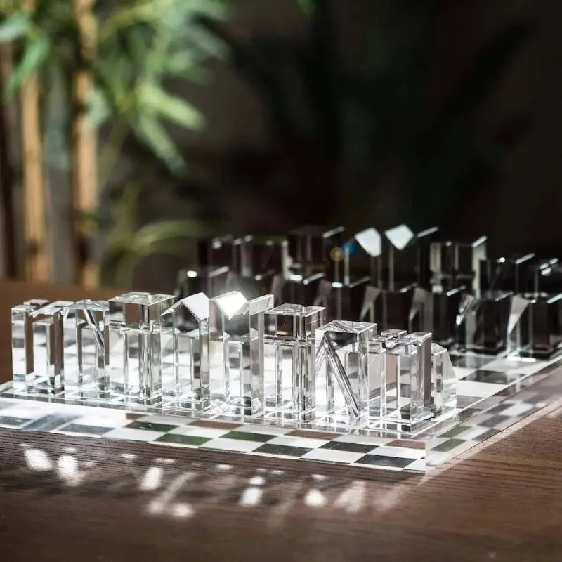 Luxuriöses Transparentes Acryl-Schachspiel mit Aufbewahrung Tragbares Schachbrett Puzzlespiel für Erwachsene Geschenk