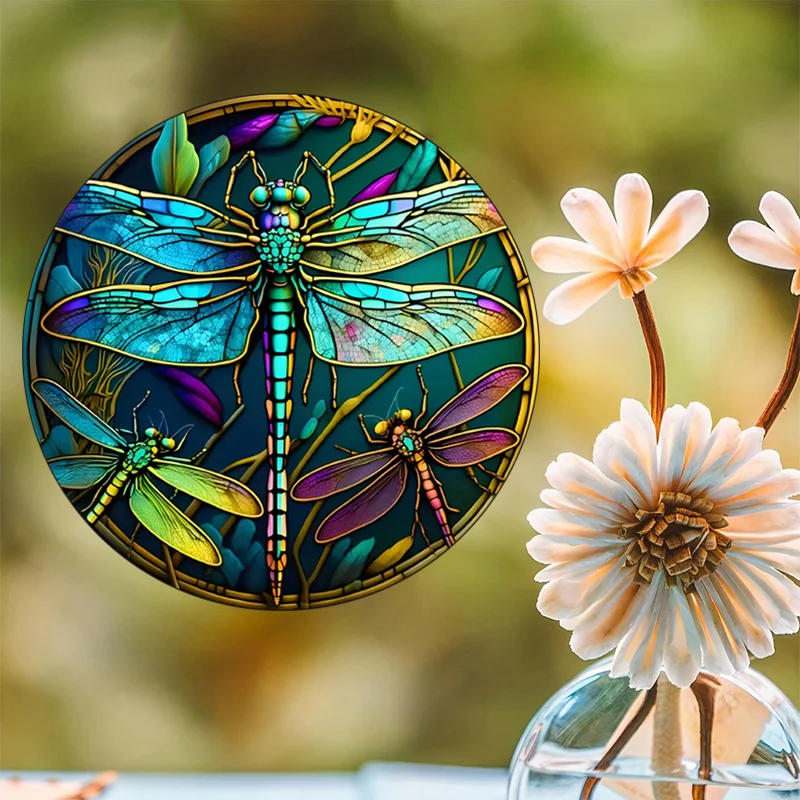 ملصقات زجاج نافذة الكتروستاتيكي من اليعسوب الملون ، ملصق زجاج تتشبث ثابت غير لاصق ، مضاد للتصادم ، ديكور منزلي RV ، #7