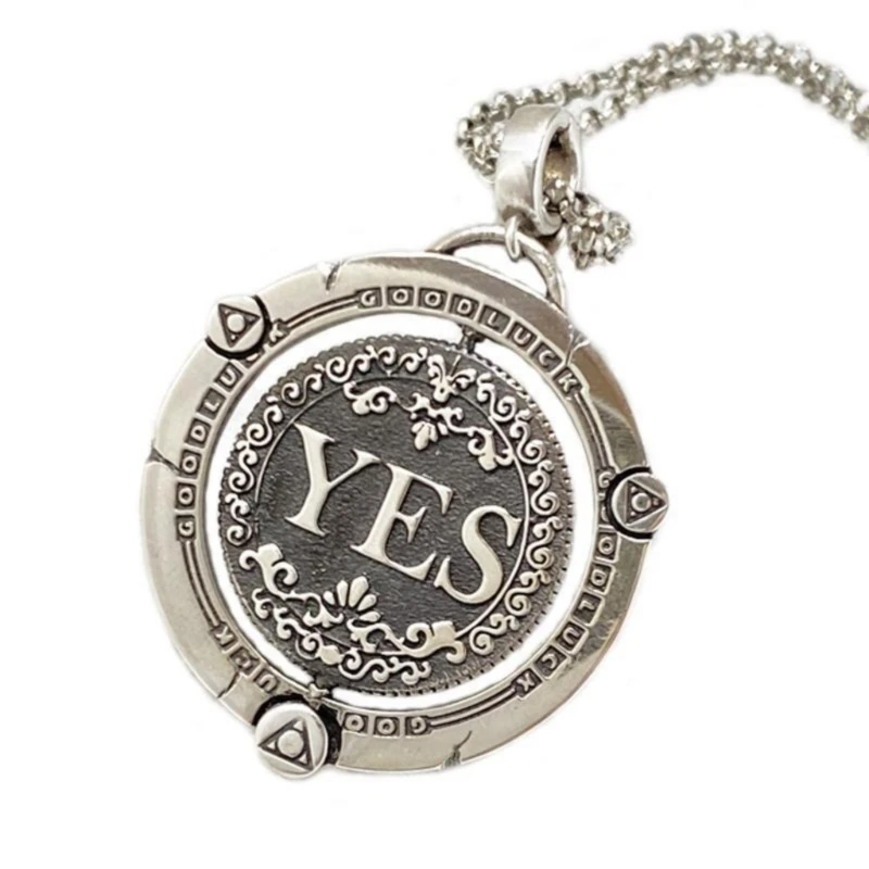 

LXAF Cool Rotating Decision Coin Pendant Necklace Vintage Adjustable Clavicle Chain Accessory For Daily Use