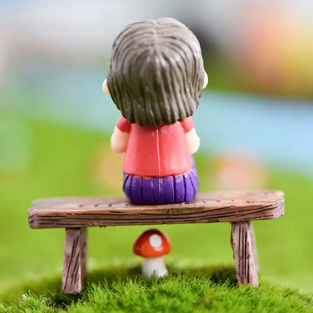 Gift Figurine Dolls Mini Wooden Chair Fairy Garden Couple Succulents Bonsai Ornaments Romantic Park Bench Chair Miniatures