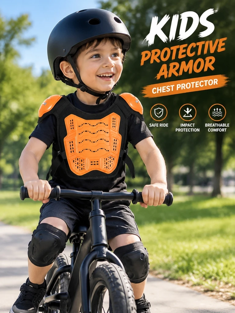 Children Motocross 5‑Piece Body Guard Kit, Breathable Anti‑Fall Vest Elbow Knee Pads for Kids Bicycle Balance Bike Riding