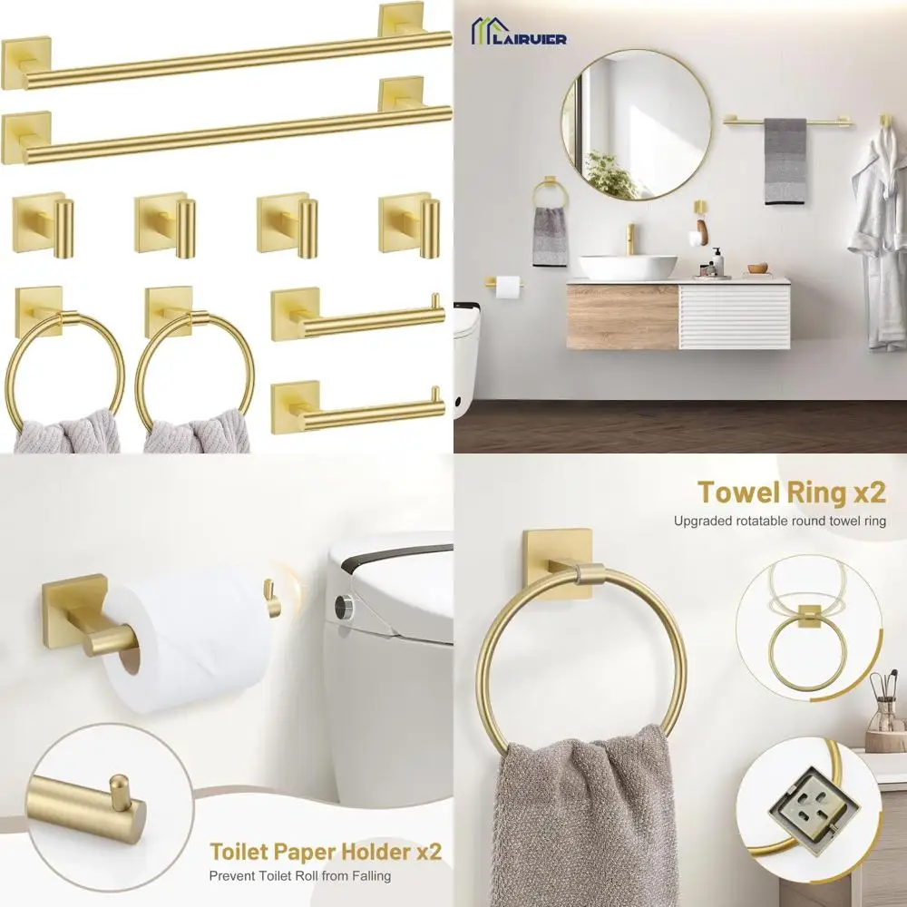 

Brushed Gold 23.6 Towel Bar Set, Premium Stainless Steel Bathroom Hardware Towel Rack Accessories Set