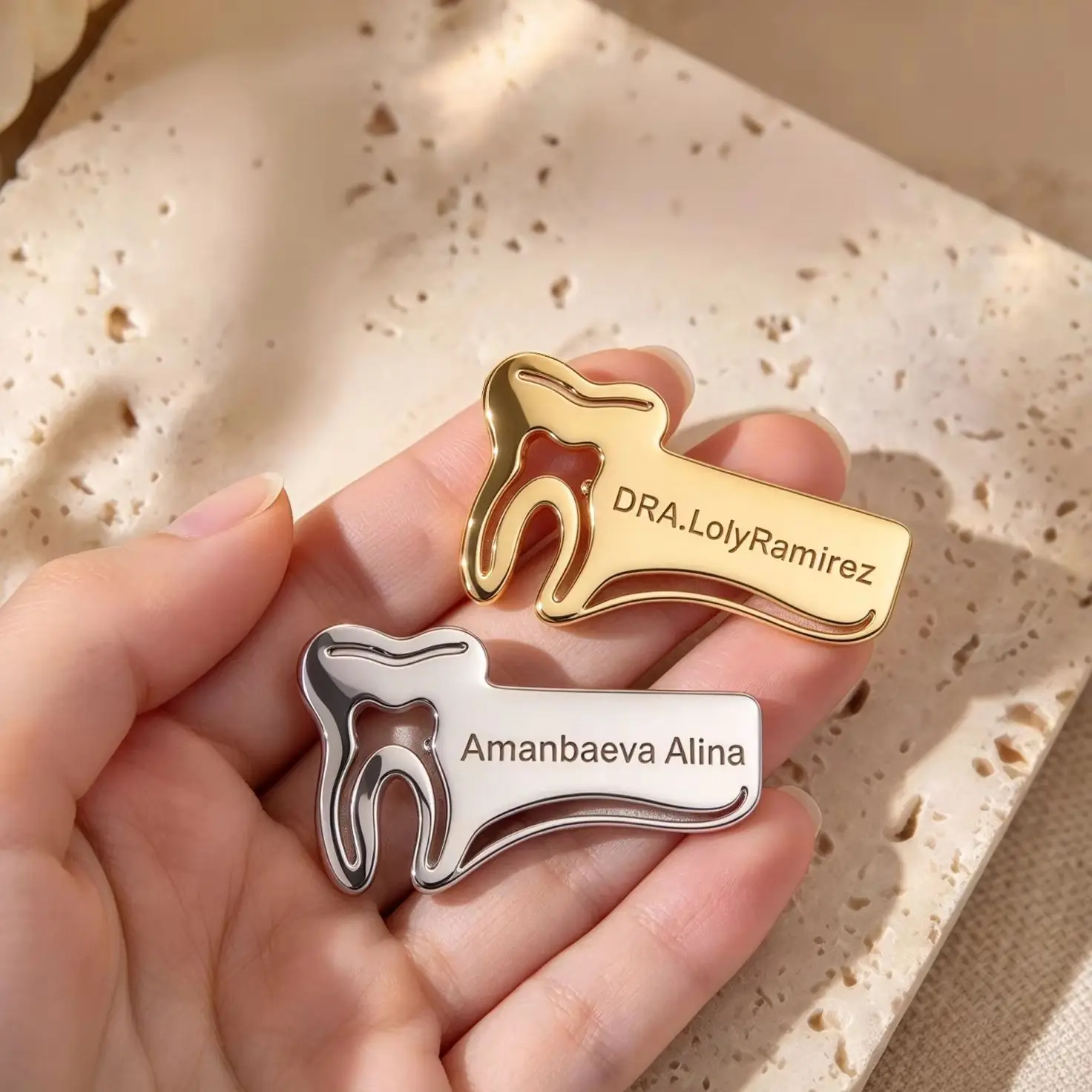 Custom Dentist Name Brooch Personalized Simple Stainless Steel Laser Engraved Dentist Exclusive Nameplate Suitable for Daily